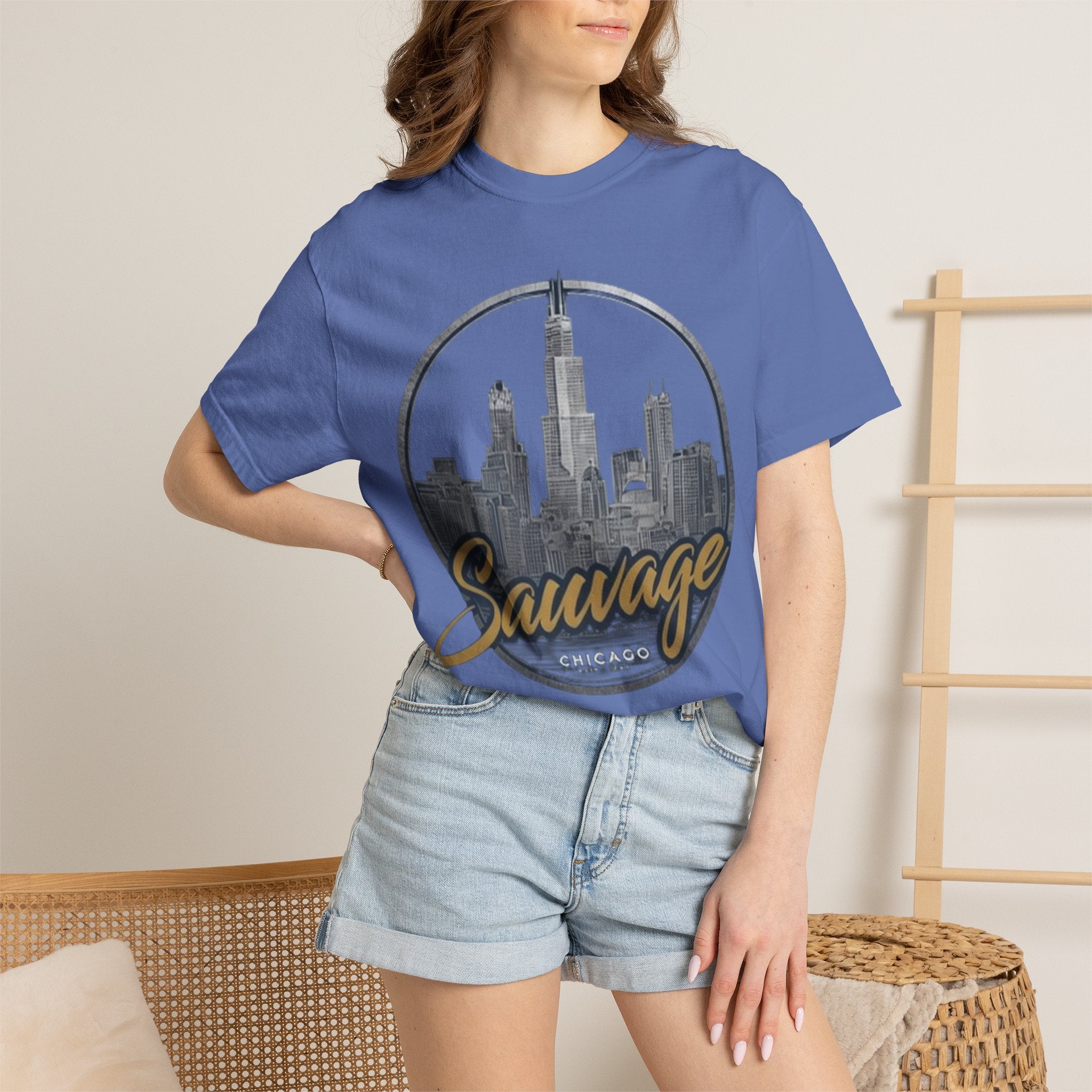 Chicago Skyline T-Shirt — "Sauvage" Graphic Tee Gold