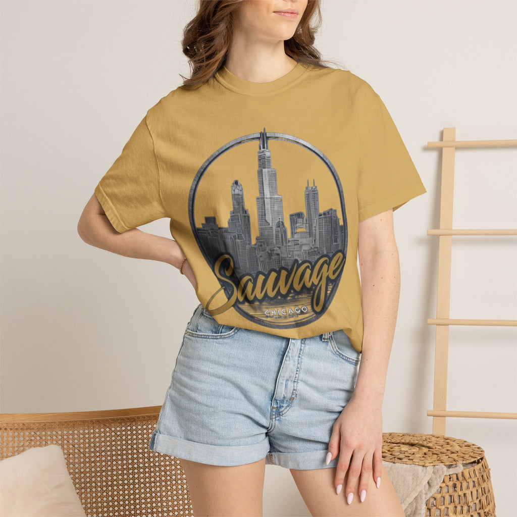 Chicago Skyline T-Shirt — "Sauvage" Graphic Tee Gold