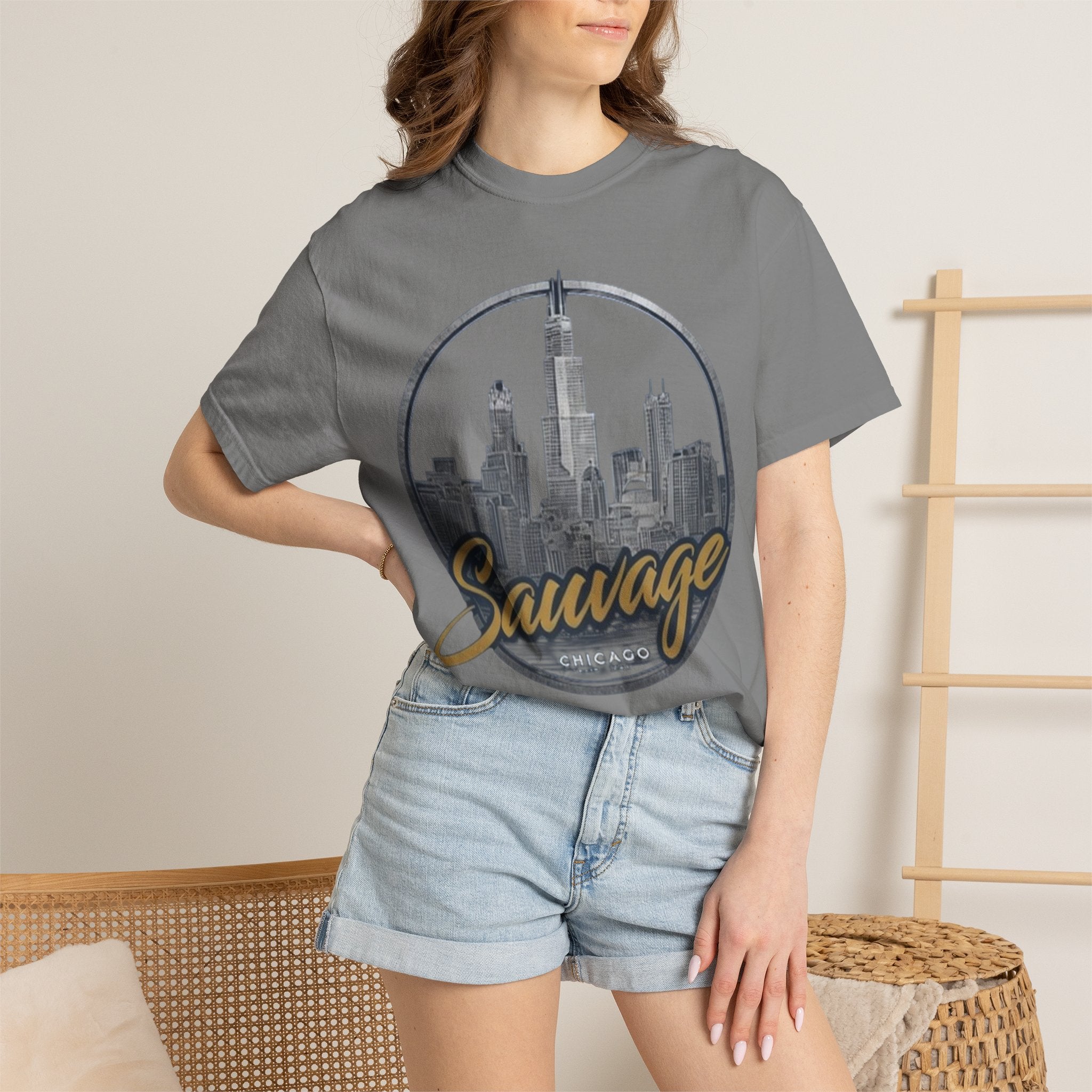 Chicago Skyline T-Shirt — "Sauvage" Graphic Tee Gold