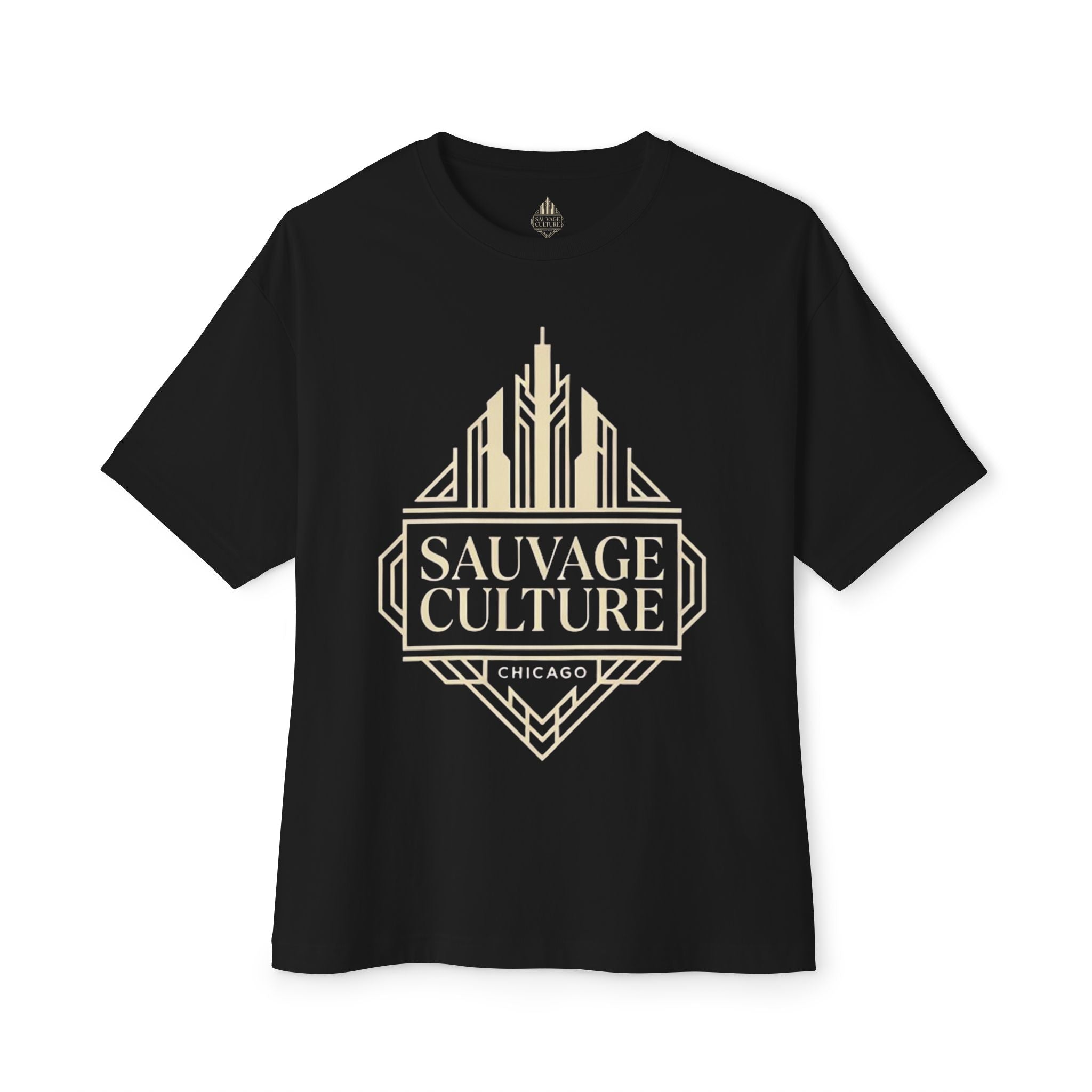 Sauvage Culture Chicago Tee — Art Deco Logo Boxy T‑Shirt