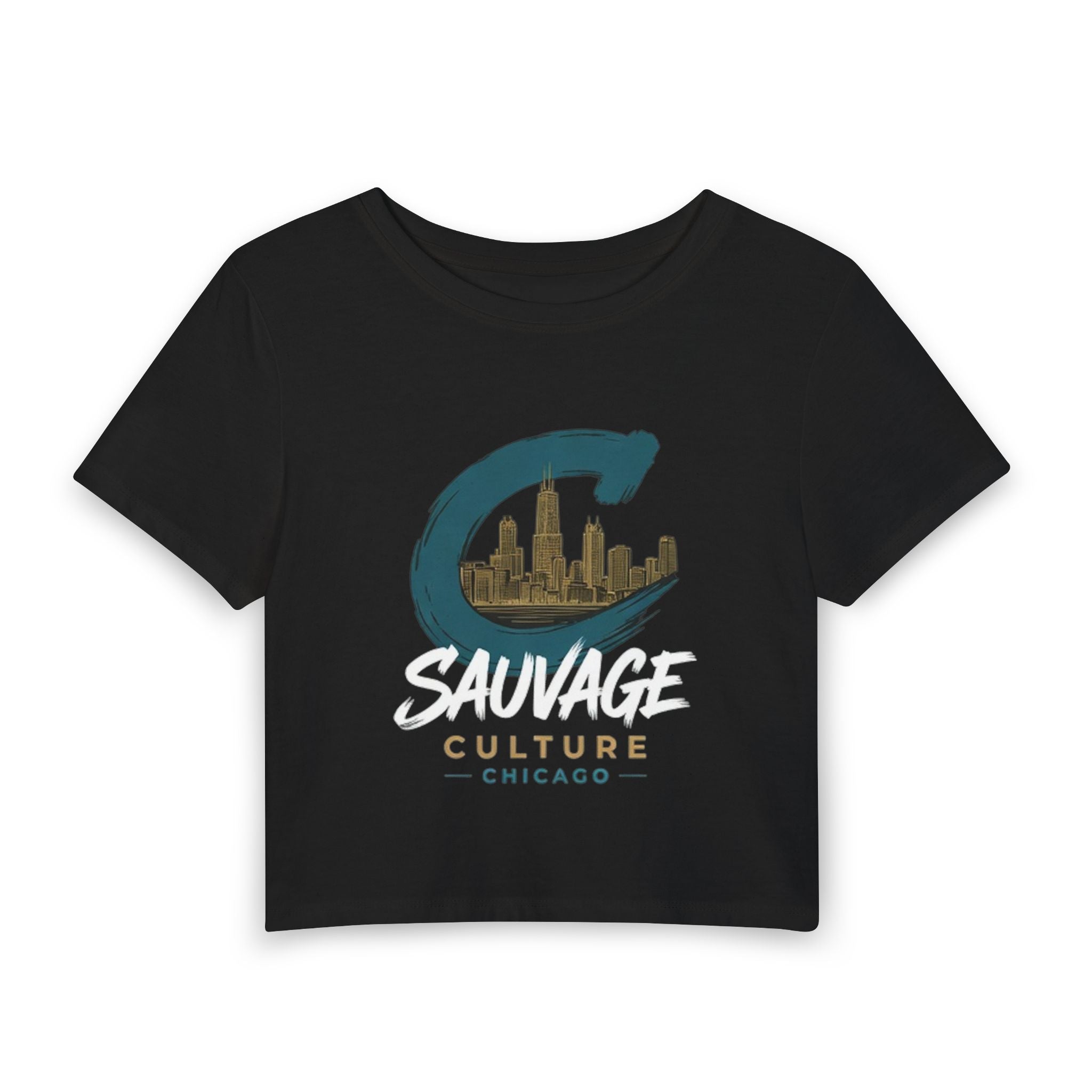 Chicago 'Sauvage Culture' Women's Baby Tee — City Skyline Crop Top