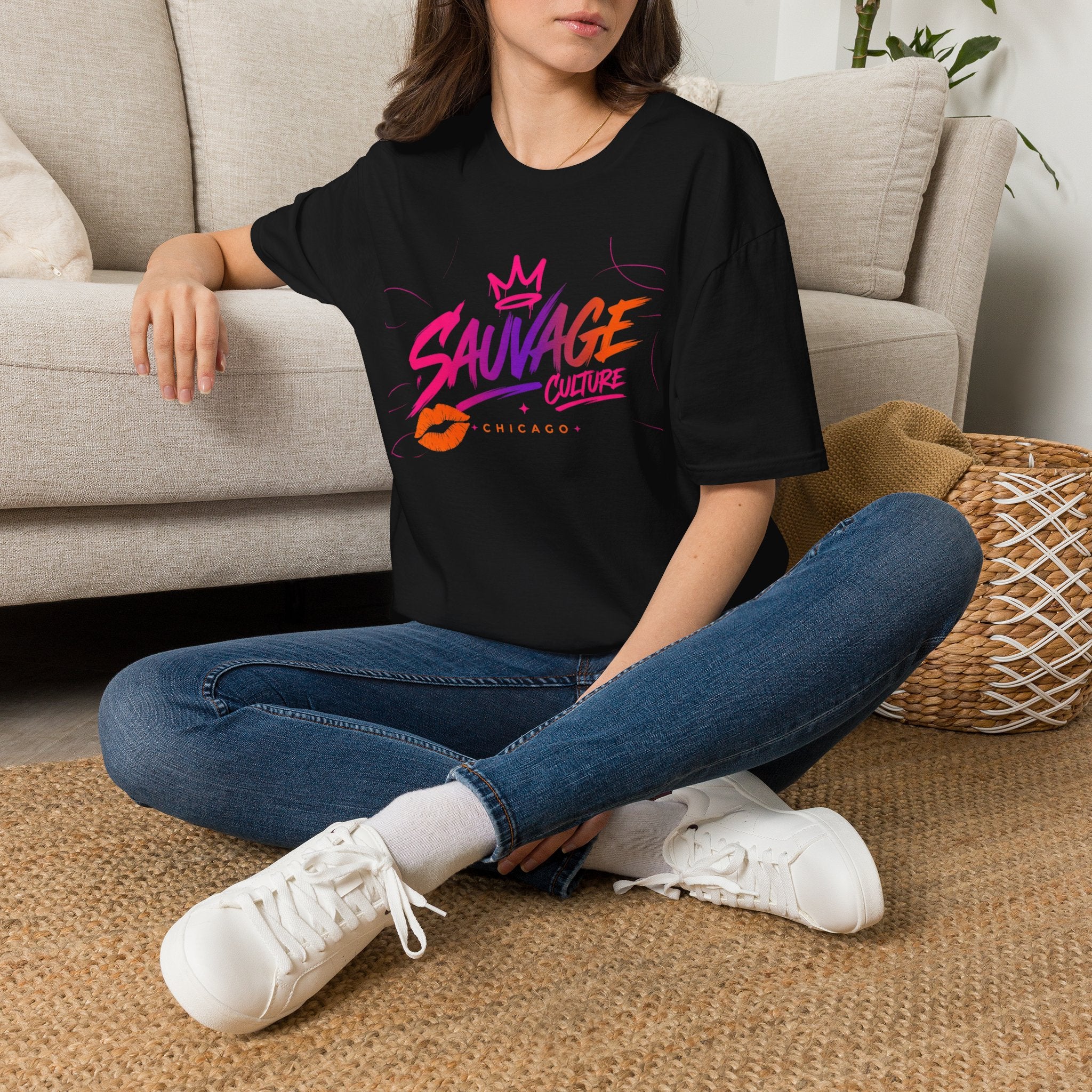 Sauvage Culture T-Shirt — Retro Neon Graphic Tee (Chicago)