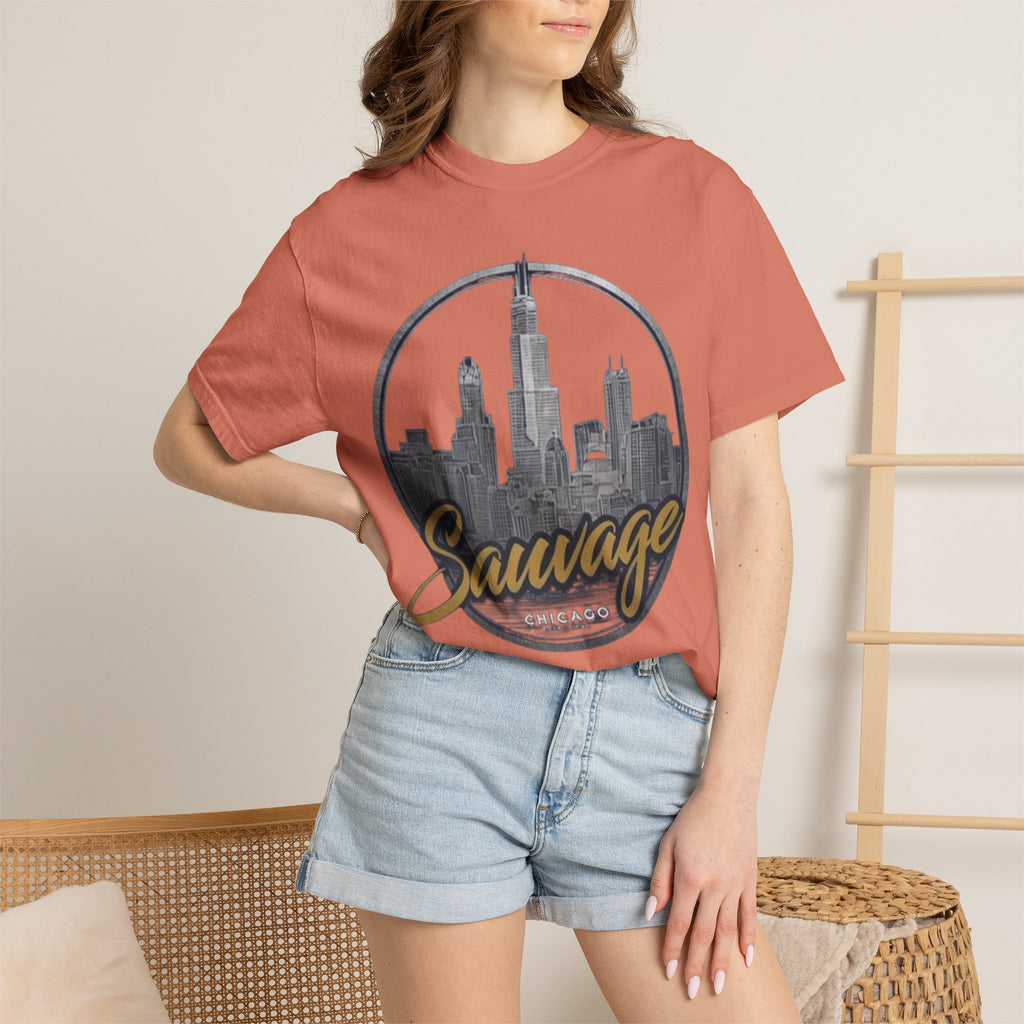 Chicago Skyline T-Shirt — "Sauvage" Graphic Tee Gold