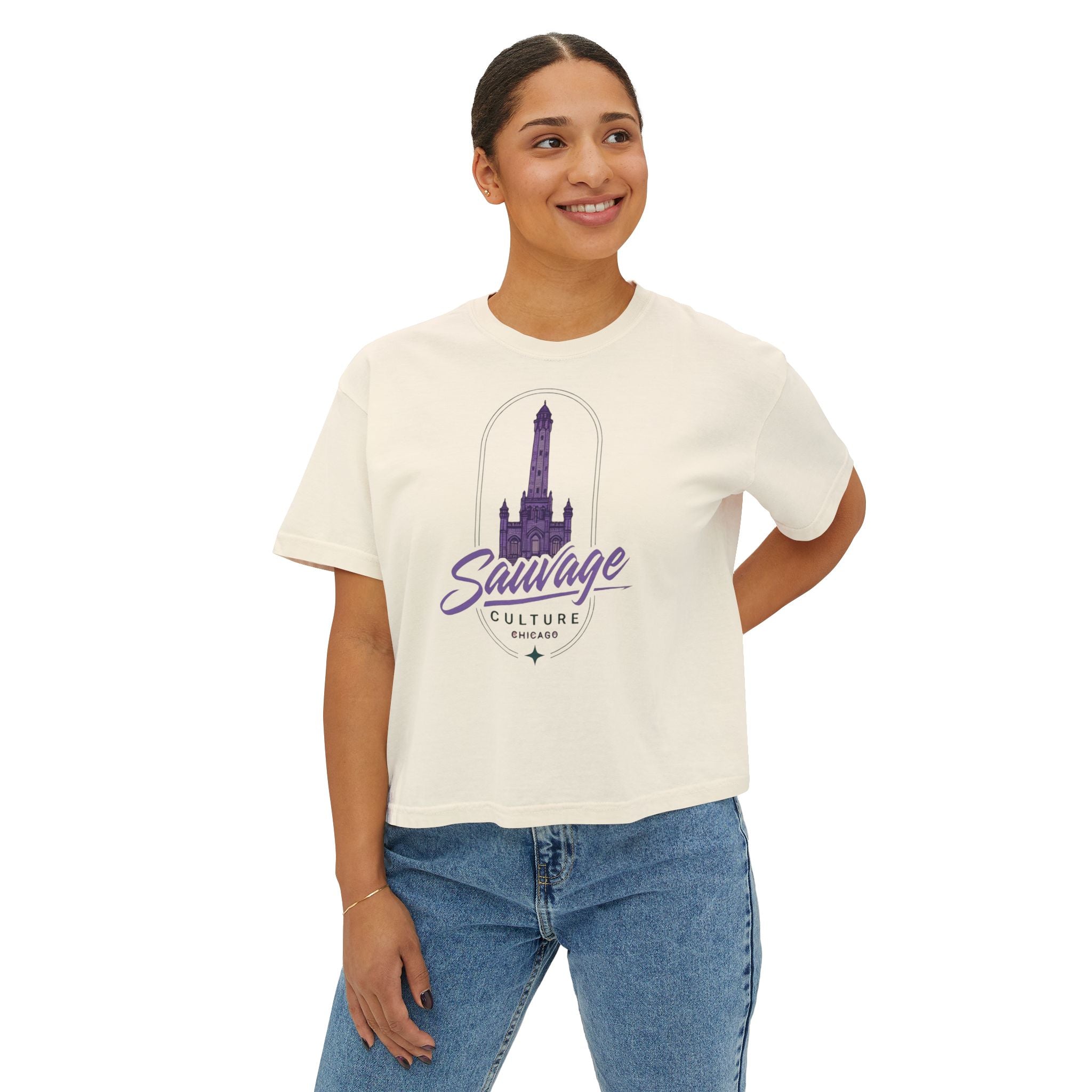 Savage Culture Vintage Tower Boxy Tee — Women's Cropped Graphic T‑Shirt