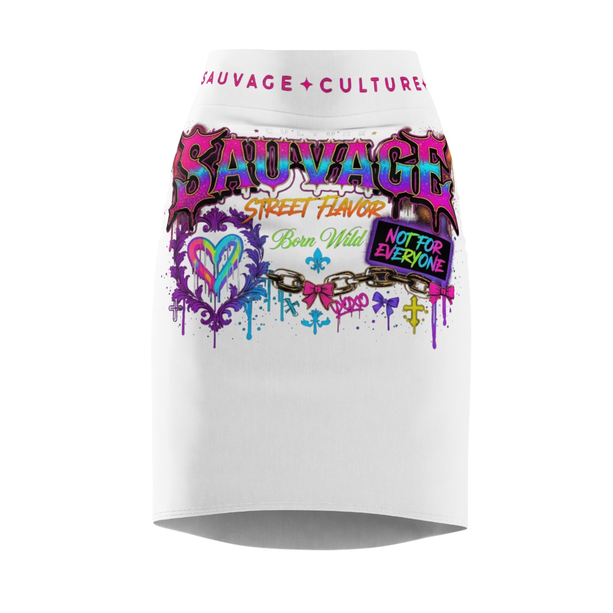 Sauvage Graffiti Pencil Skirt — 'Sauvage Street Flavor' White AOP