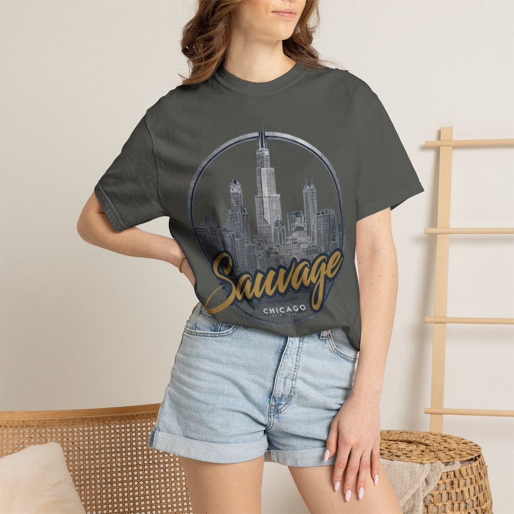 Chicago Skyline T-Shirt — "Sauvage" Graphic Tee Gold