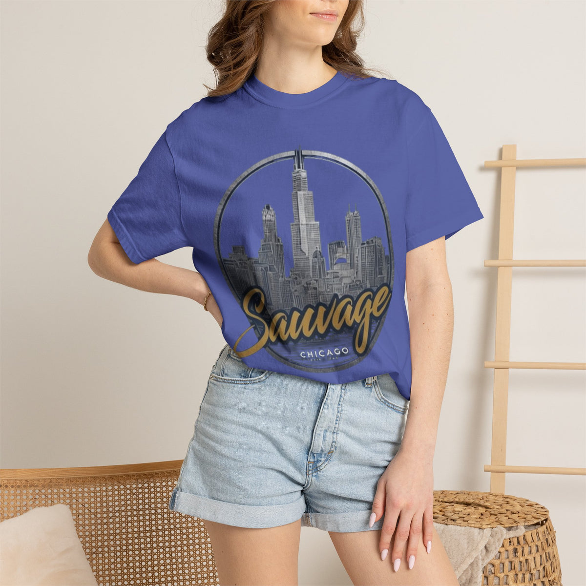 Chicago Skyline T-Shirt — "Sauvage" Graphic Tee Gold