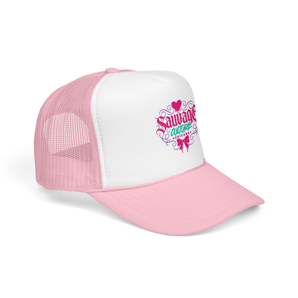 Pink Trucker Hat — 'Savage Auntie' Floral Graphic Foam Cap