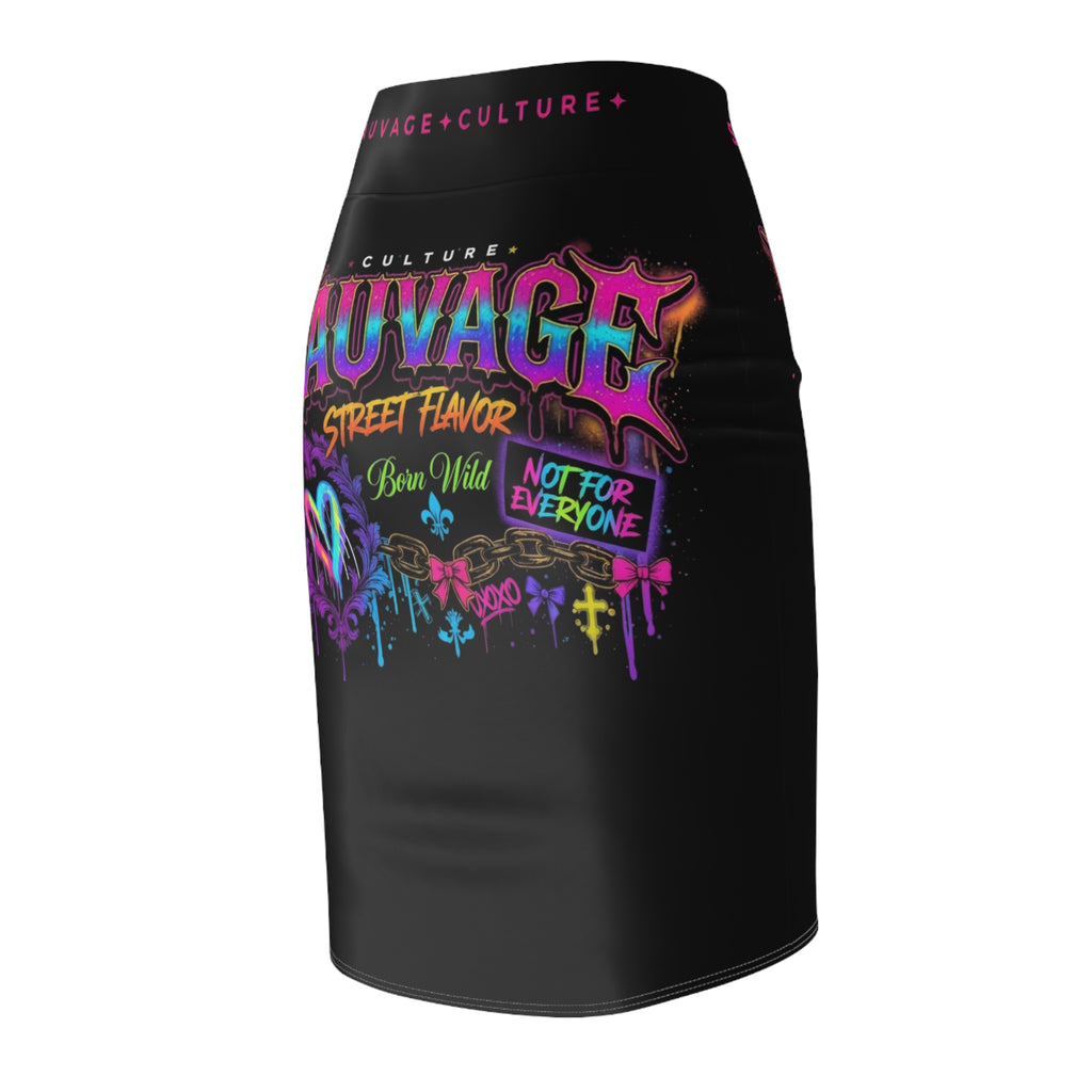 Sauvage Graffiti Pencil Skirt — 'Sauvage Street Flavor' White