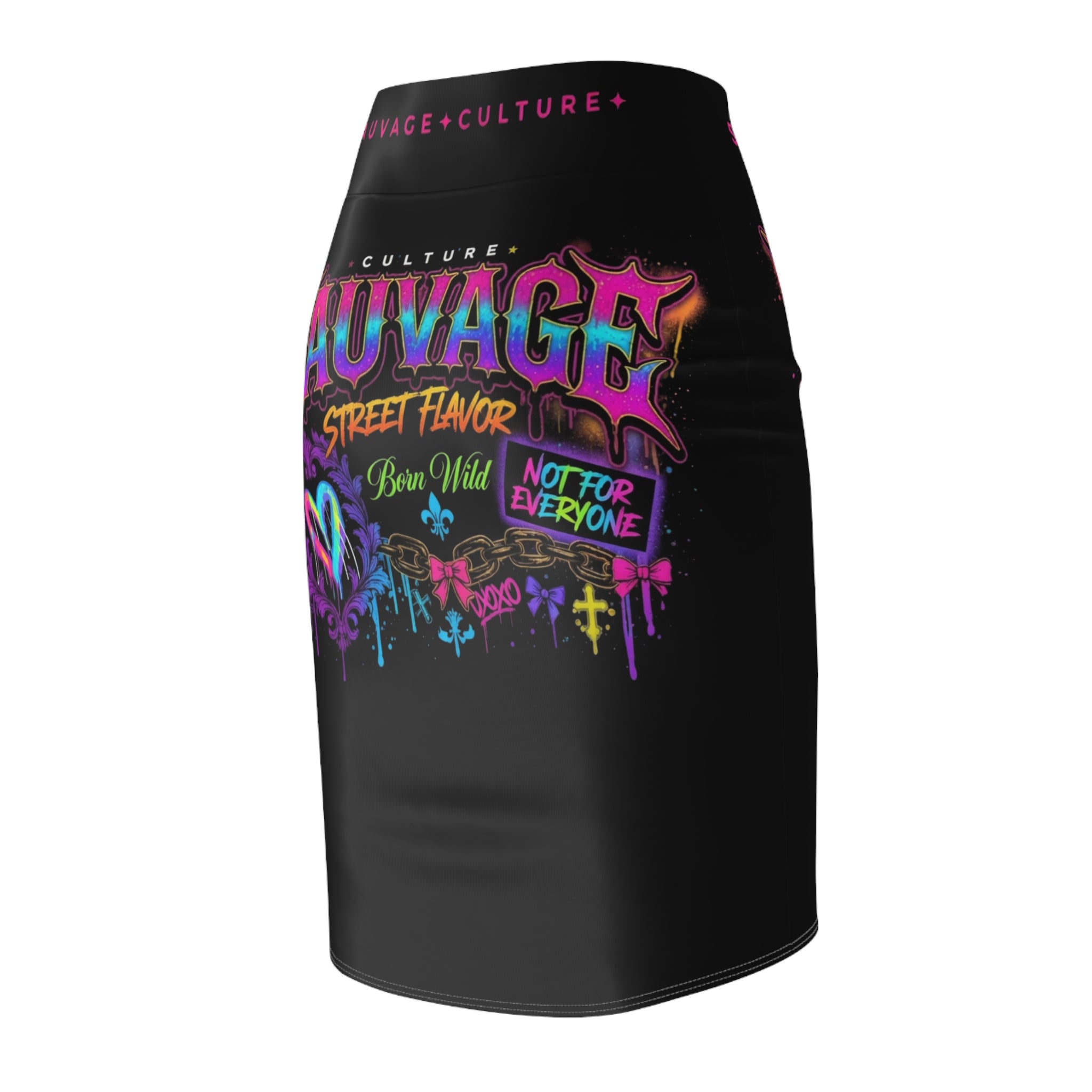 Sauvage Graffiti Pencil Skirt — 'Sauvage Street Flavor' White