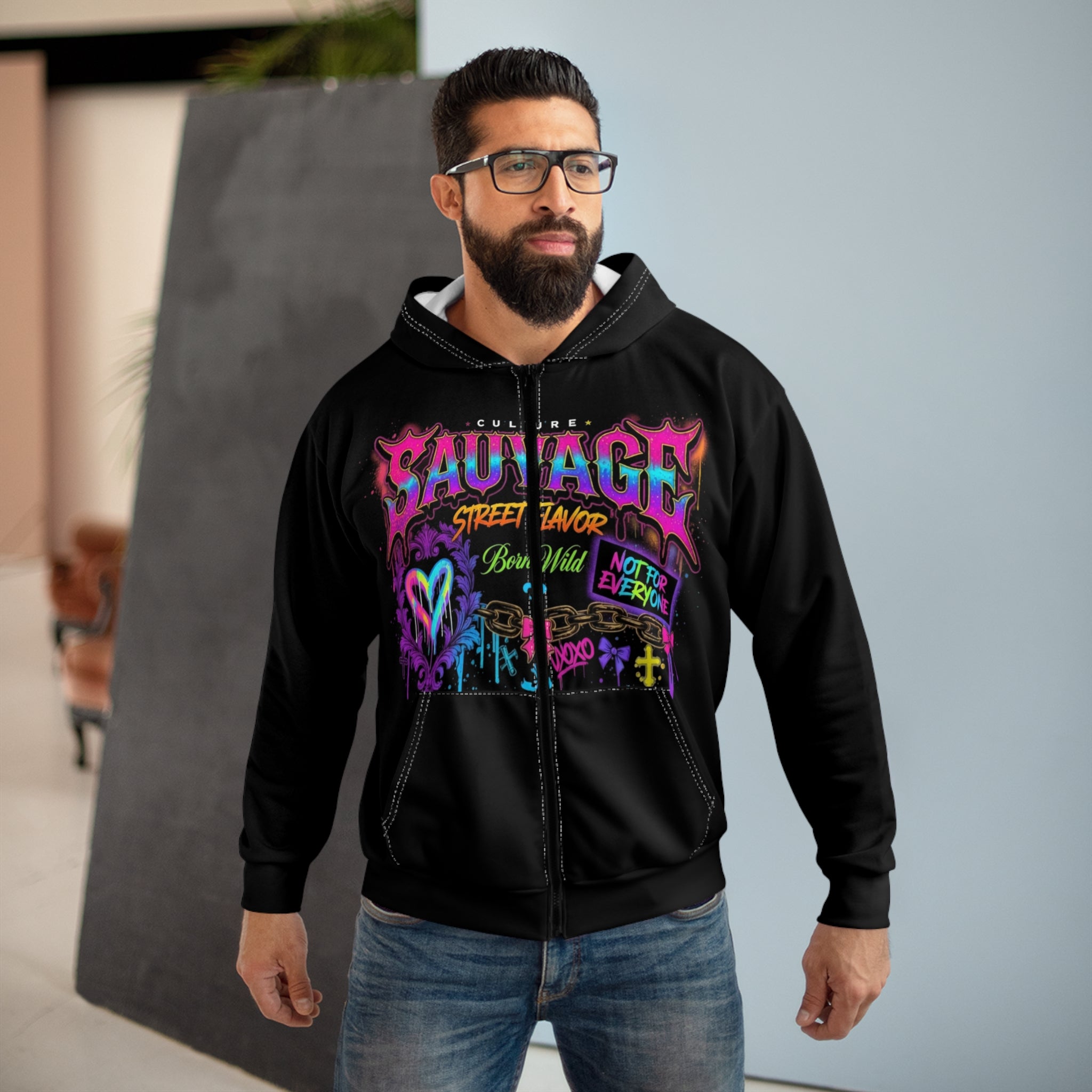 Savage Neon Graffiti Zip Hoodie