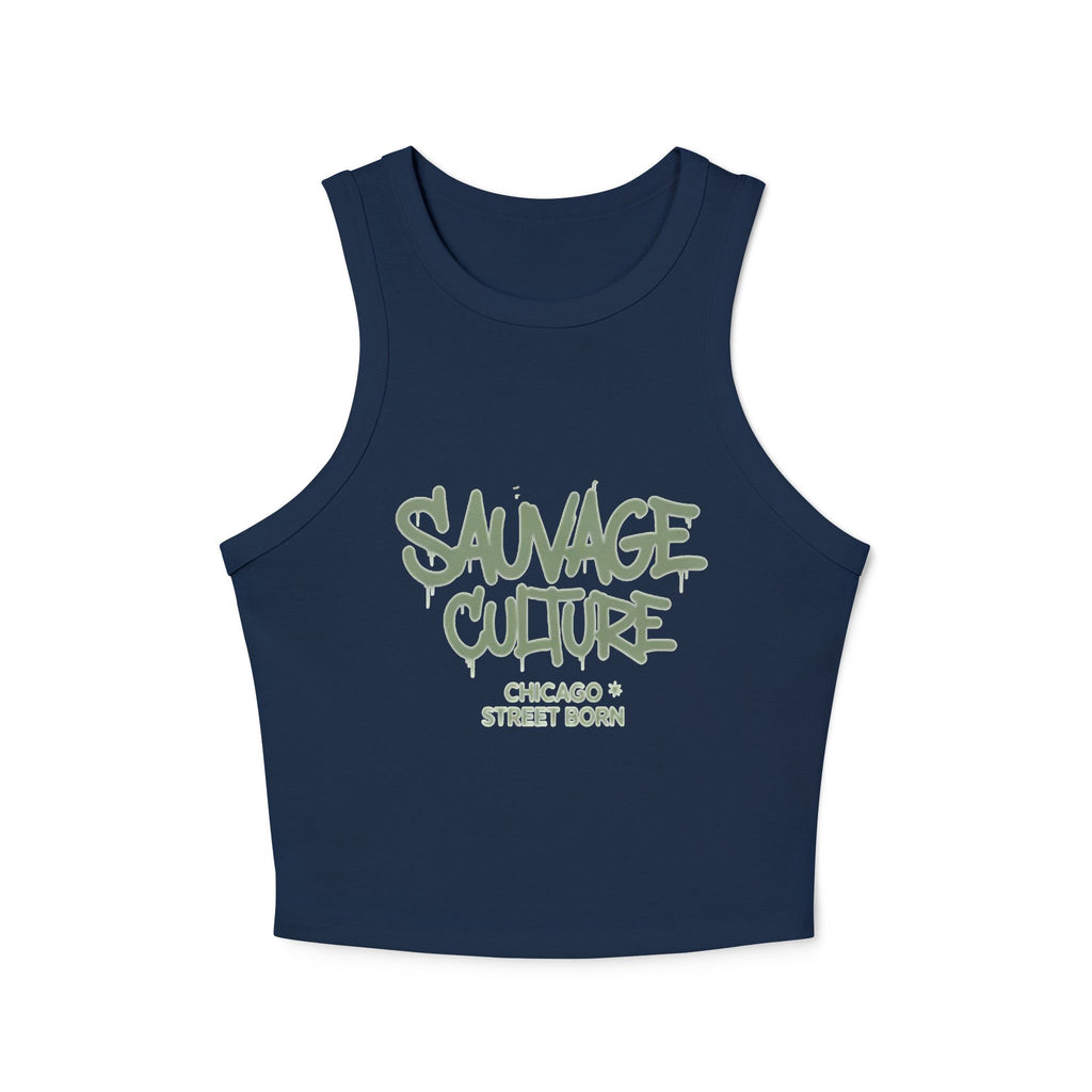 Racer Tank — "Sauvage Culture" Graffiti Crop Tank (Chicago Street Born)