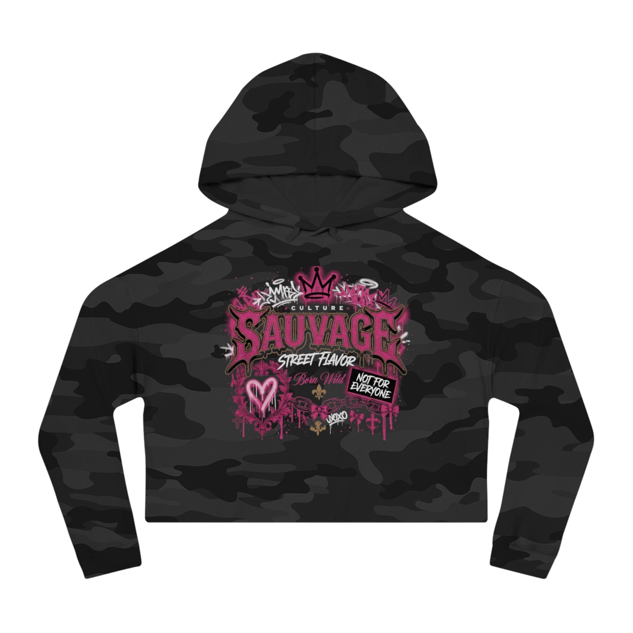Sauvage Cropped Hoodie — Pink Floral Graphic Women's Sweatshirt