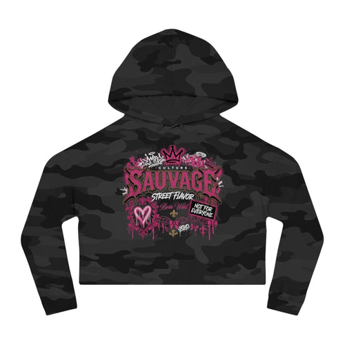 Sauvage Cropped Hoodie — Pink Floral Graphic Women's Sweatshirt