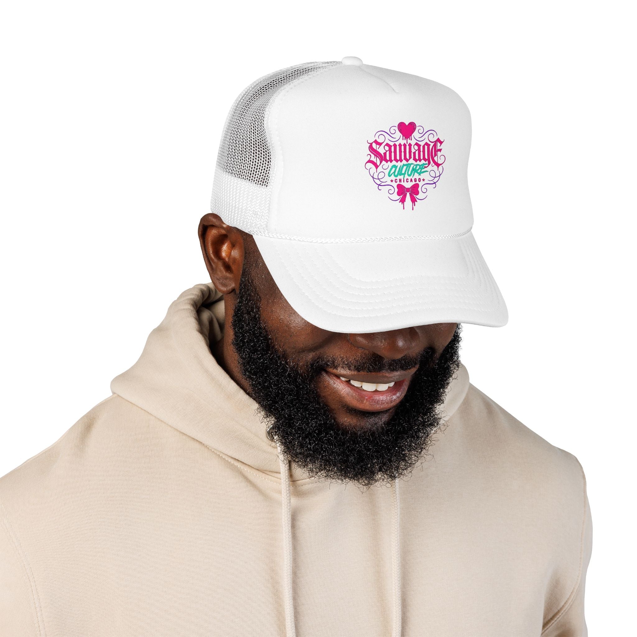 Pink Trucker Hat — 'Savage Auntie' Floral Graphic Foam Cap