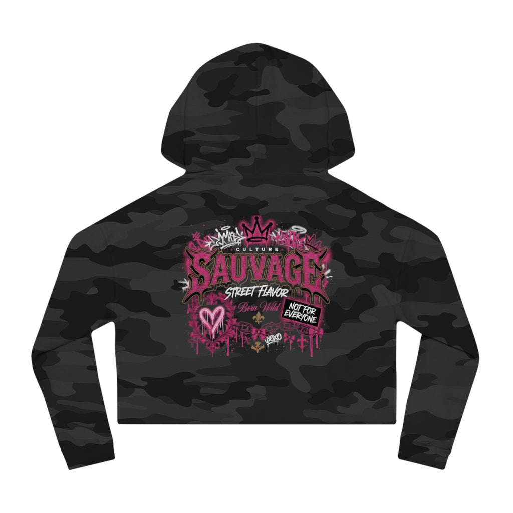 Sauvage Cropped Hoodie — Pink Floral Graphic Women's Sweatshirt