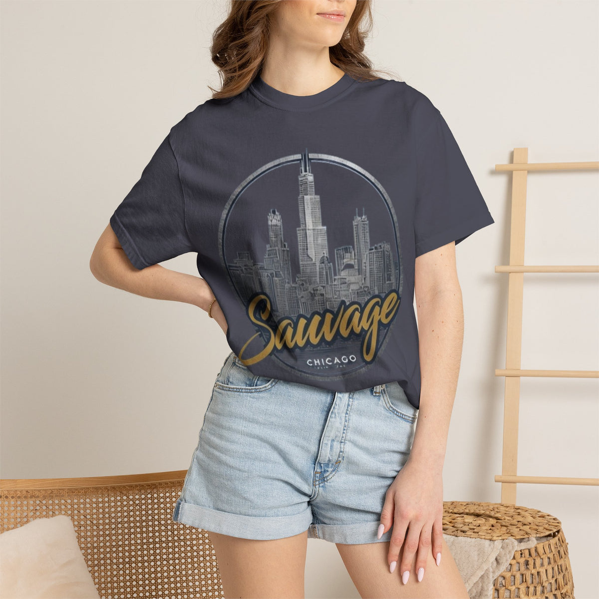 Chicago Skyline T-Shirt — "Sauvage" Graphic Tee Gold