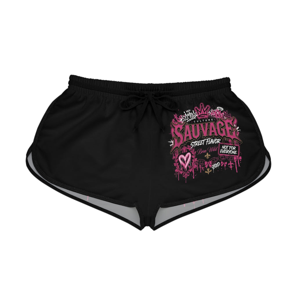 Sauvage Street Flavor Women's Relaxed Shorts — Pink Graffiti Athletic Lounge Shorts