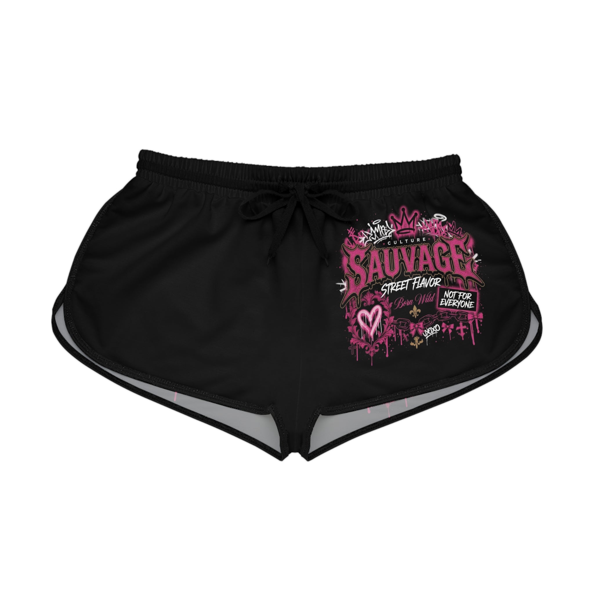 Sauvage Street Flavor Women's Relaxed Shorts — Pink Graffiti Athletic Lounge Shorts