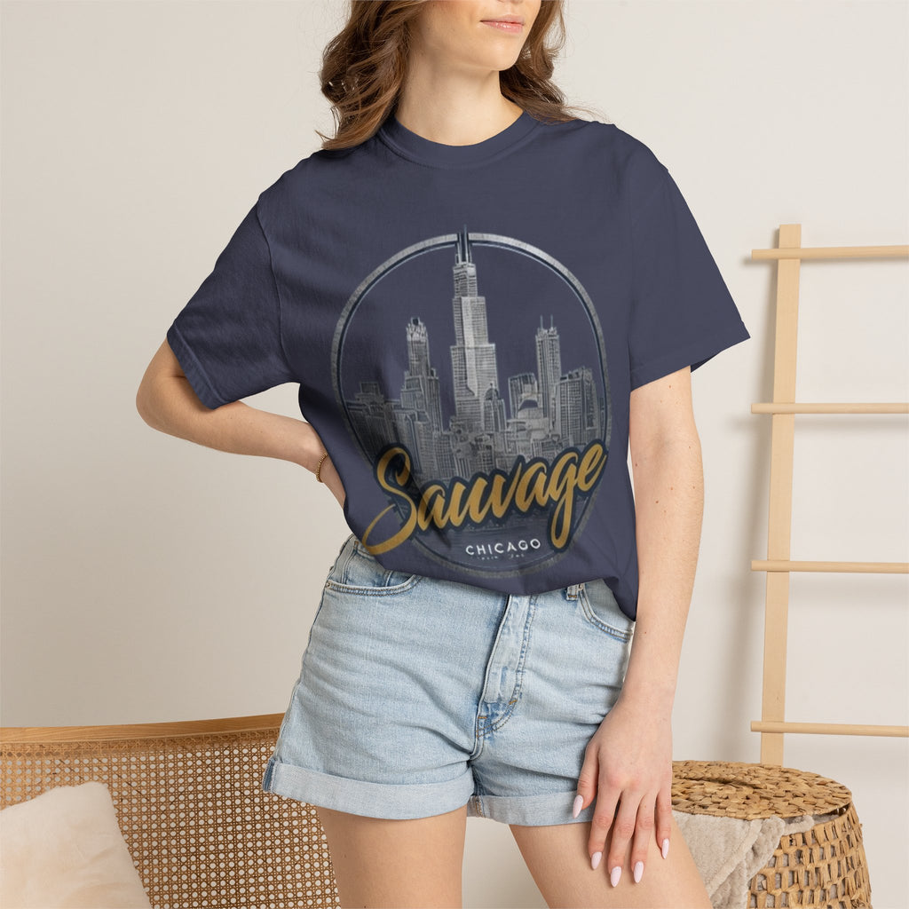 Chicago Skyline T-Shirt — "Sauvage" Graphic Tee Gold