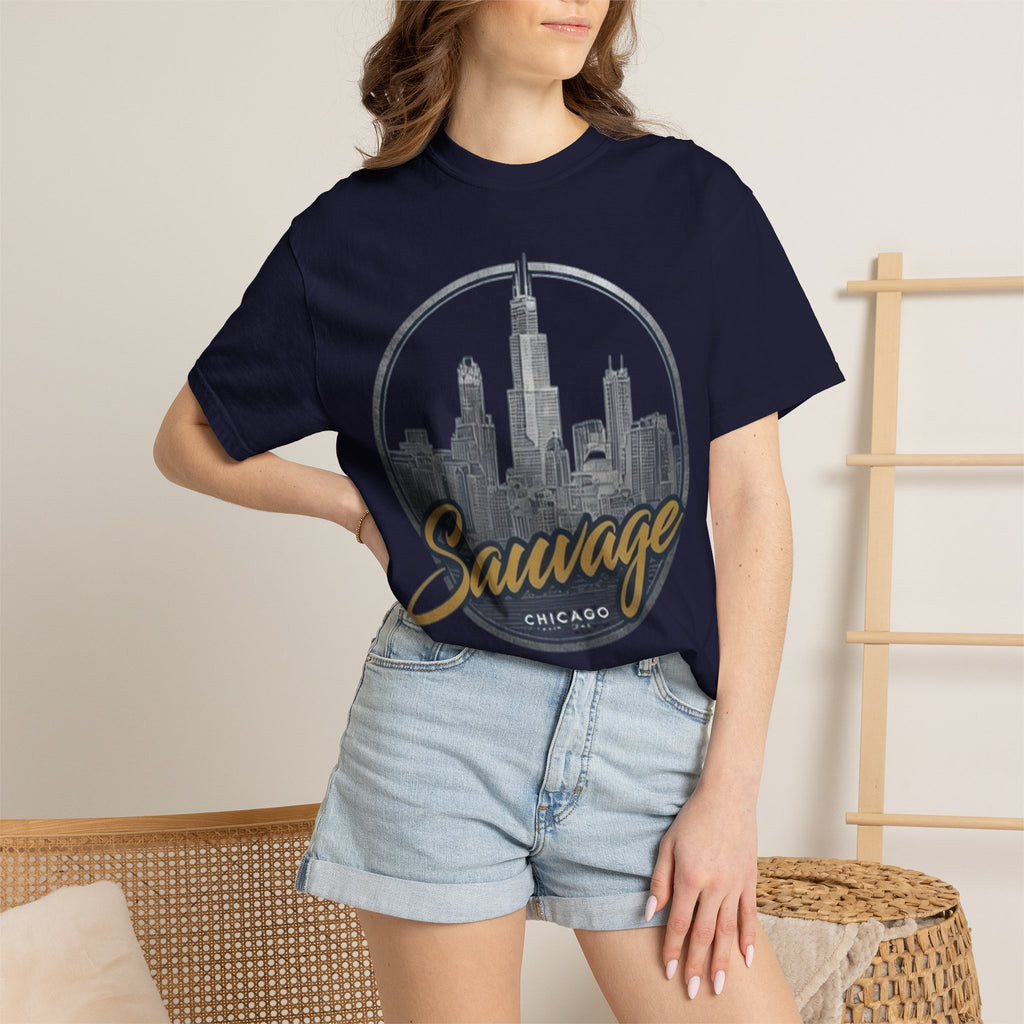 Chicago Skyline T-Shirt — "Sauvage" Graphic Tee Gold