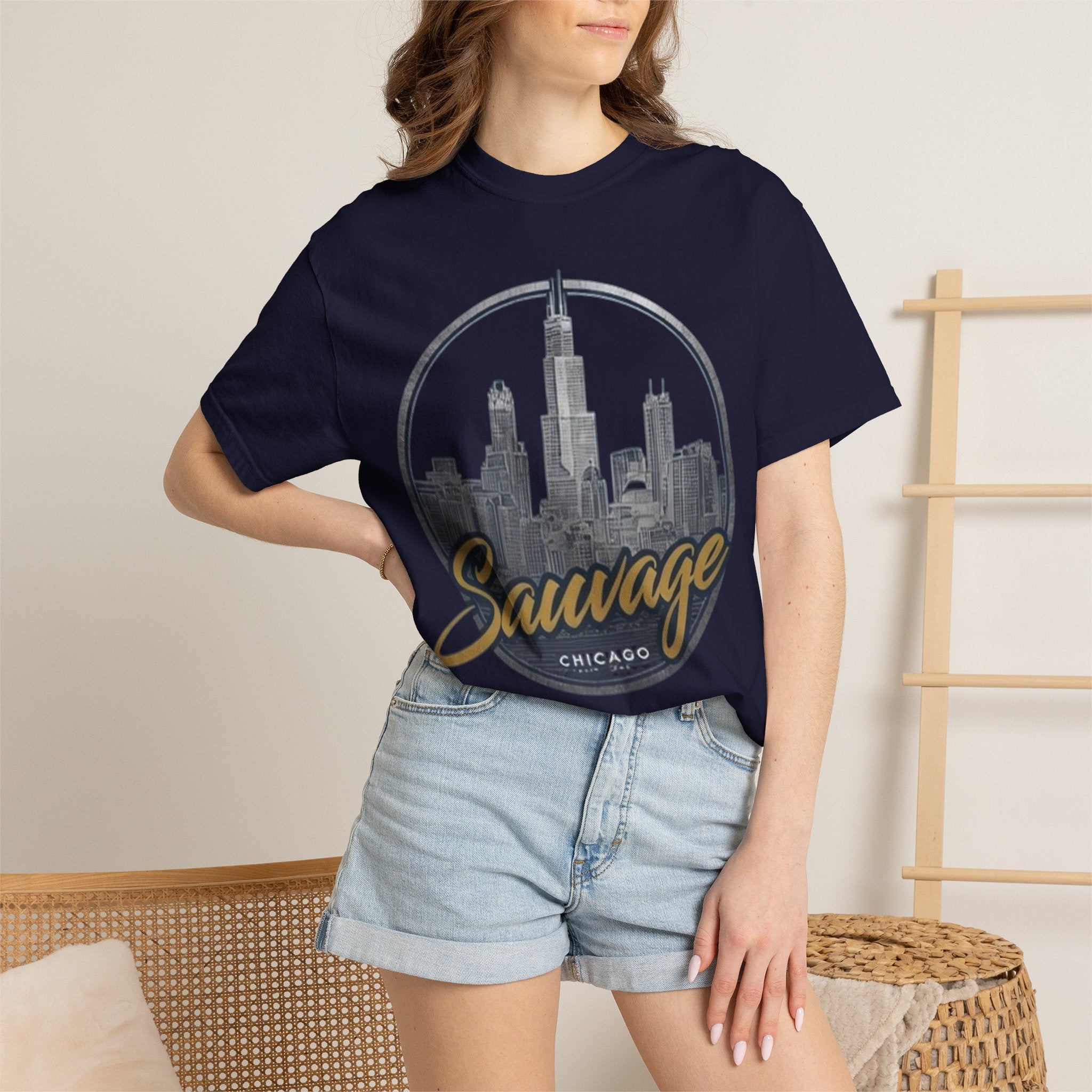 Chicago Skyline T-Shirt — "Sauvage" Graphic Tee Gold