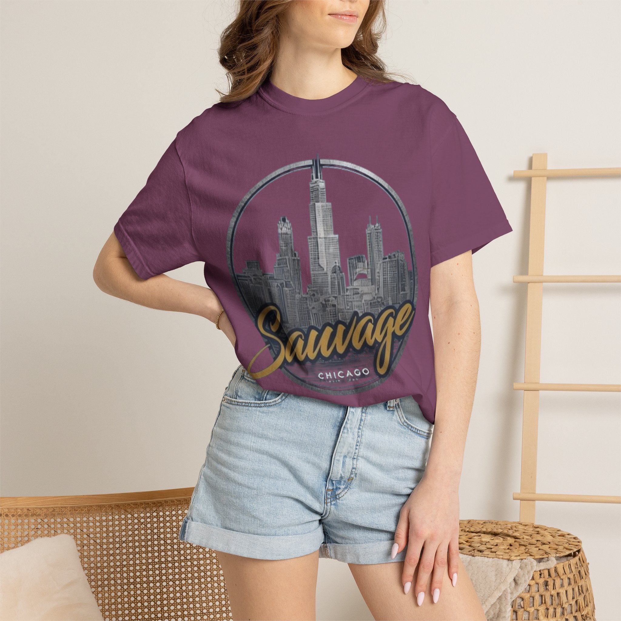 Chicago Skyline T-Shirt — "Sauvage" Graphic Tee Gold
