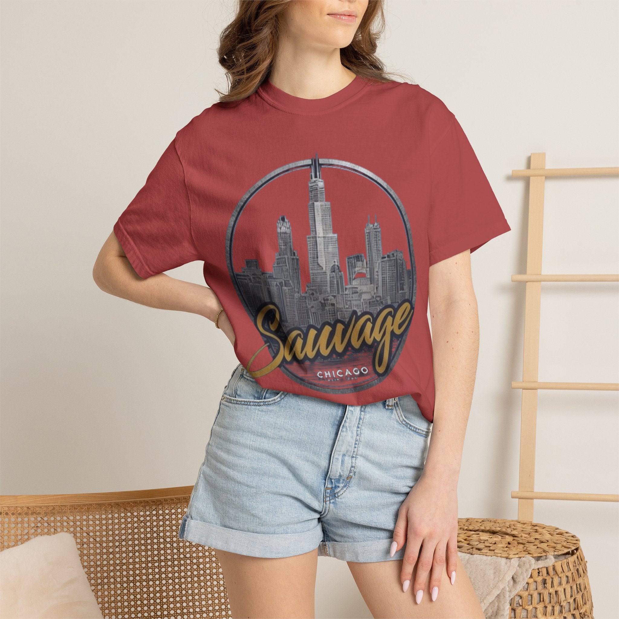 Chicago Skyline T-Shirt — "Sauvage" Graphic Tee Gold