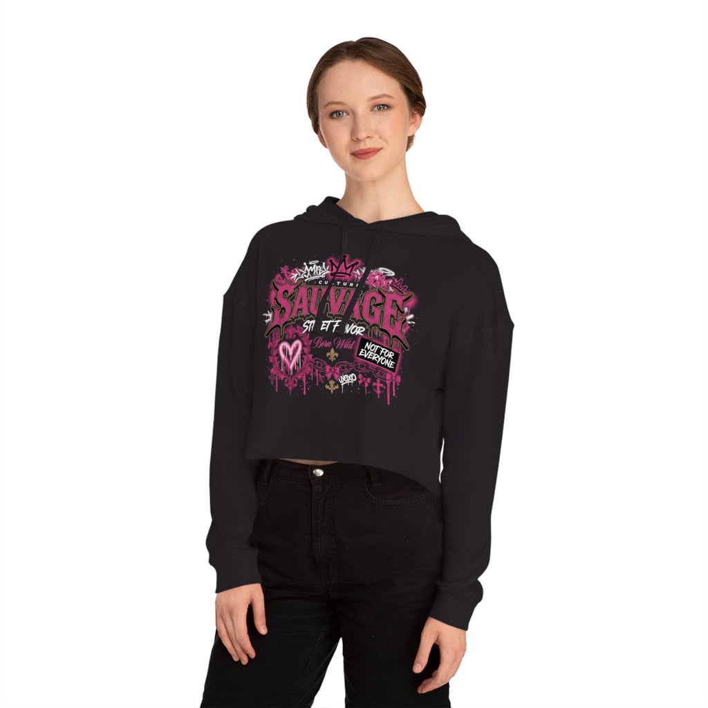 Sauvage Cropped Hoodie — Pink Floral Graphic Women's Sweatshirt