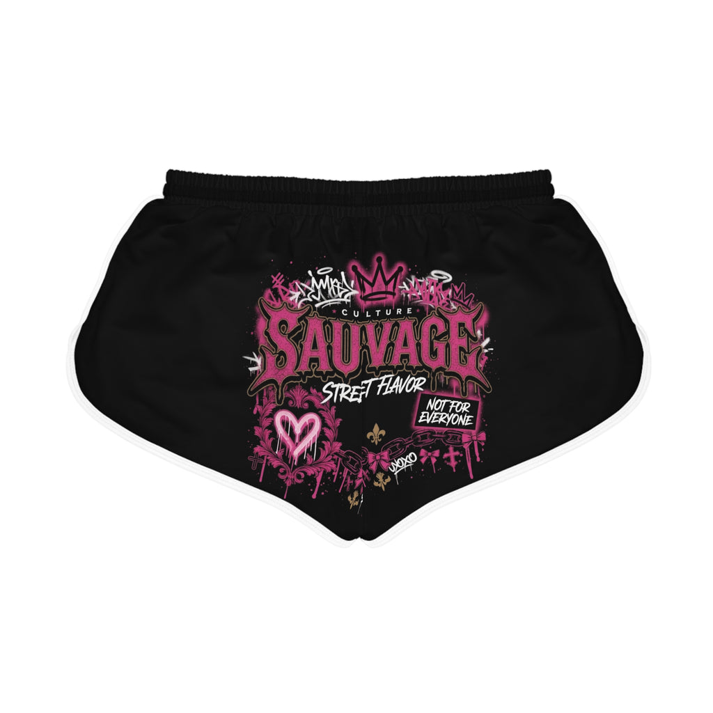 Sauvage Street Flavor Women's Relaxed Shorts — Pink Graffiti Athletic Lounge Shorts