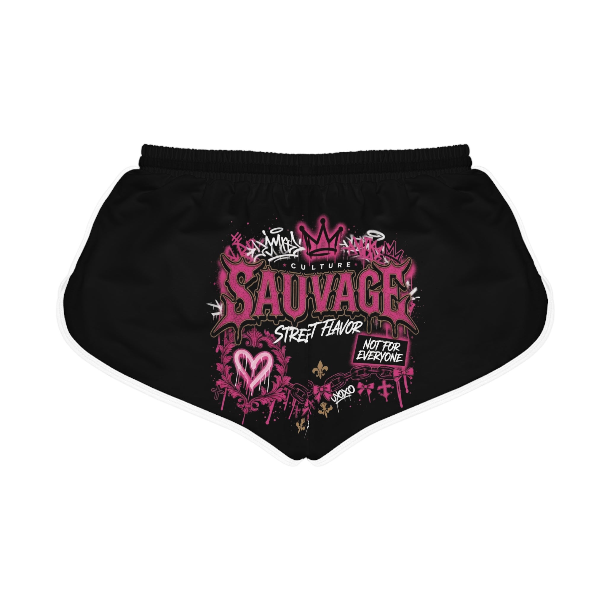 Sauvage Street Flavor Women's Relaxed Shorts — Pink Graffiti Athletic Lounge Shorts