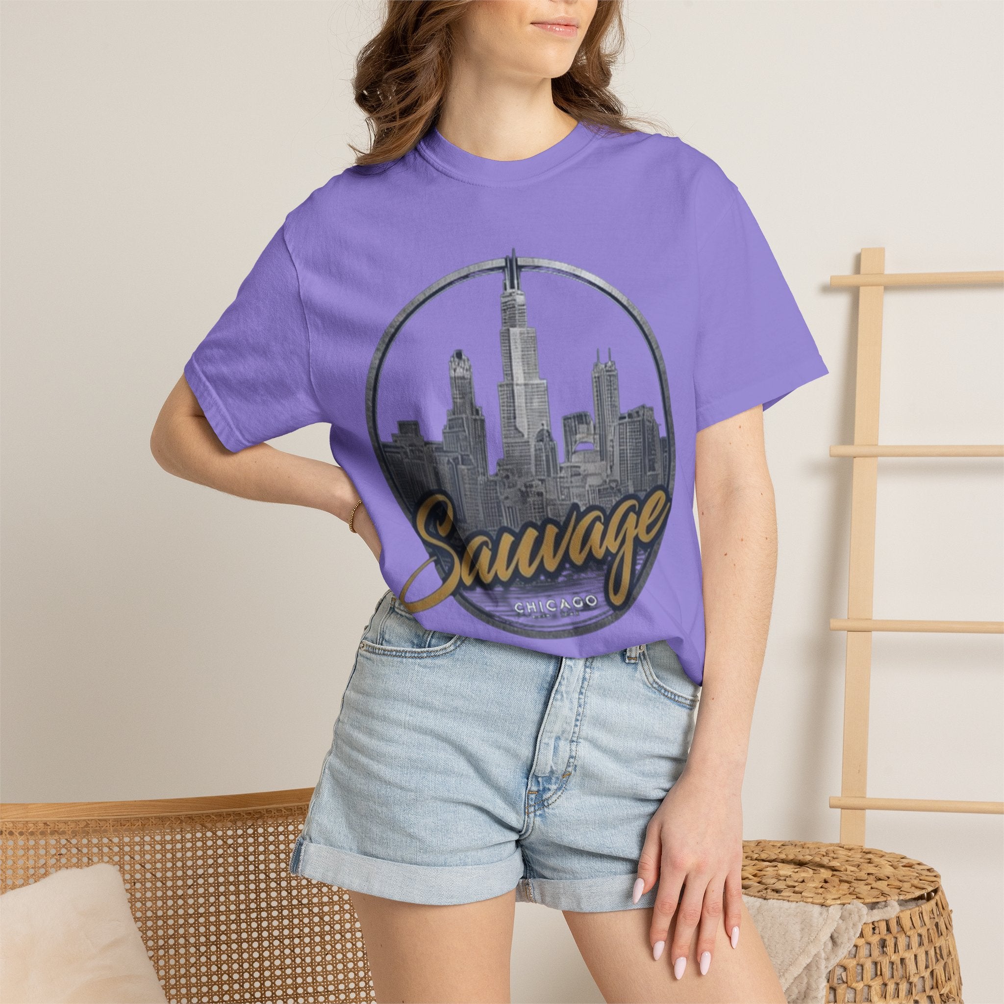 Chicago Skyline T-Shirt — "Sauvage" Graphic Tee Gold