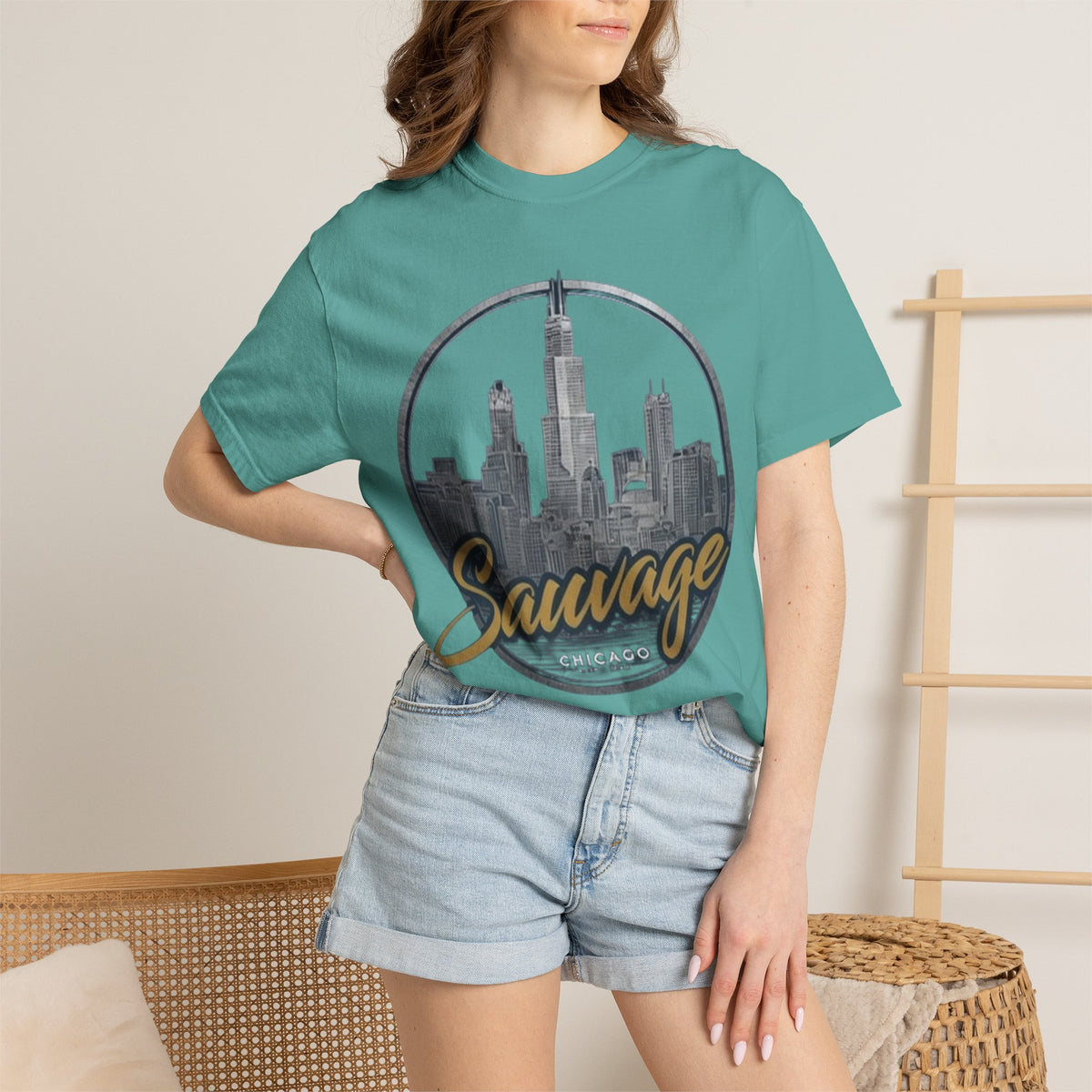 Chicago Skyline T-Shirt — "Sauvage" Graphic Tee Gold