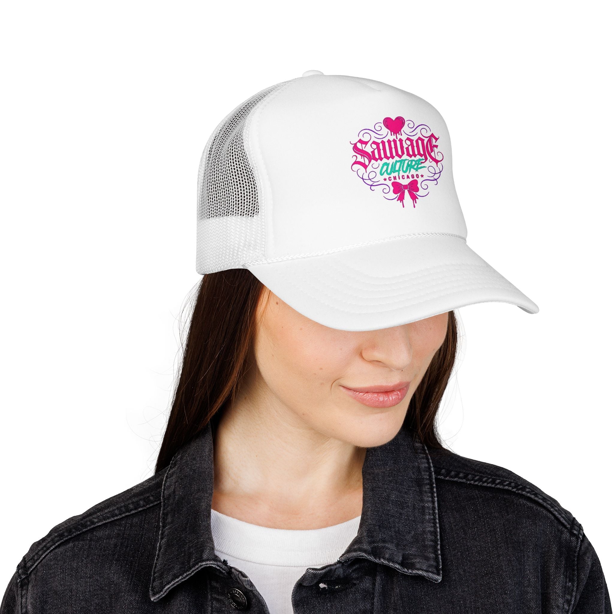 Pink Trucker Hat — 'Savage Auntie' Floral Graphic Foam Cap