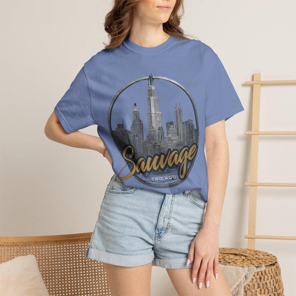 Chicago Skyline T-Shirt — "Sauvage" Graphic Tee Gold