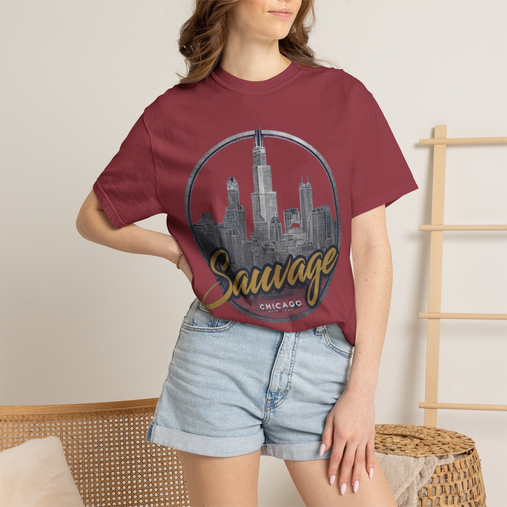 Chicago Skyline T-Shirt — "Sauvage" Graphic Tee Gold