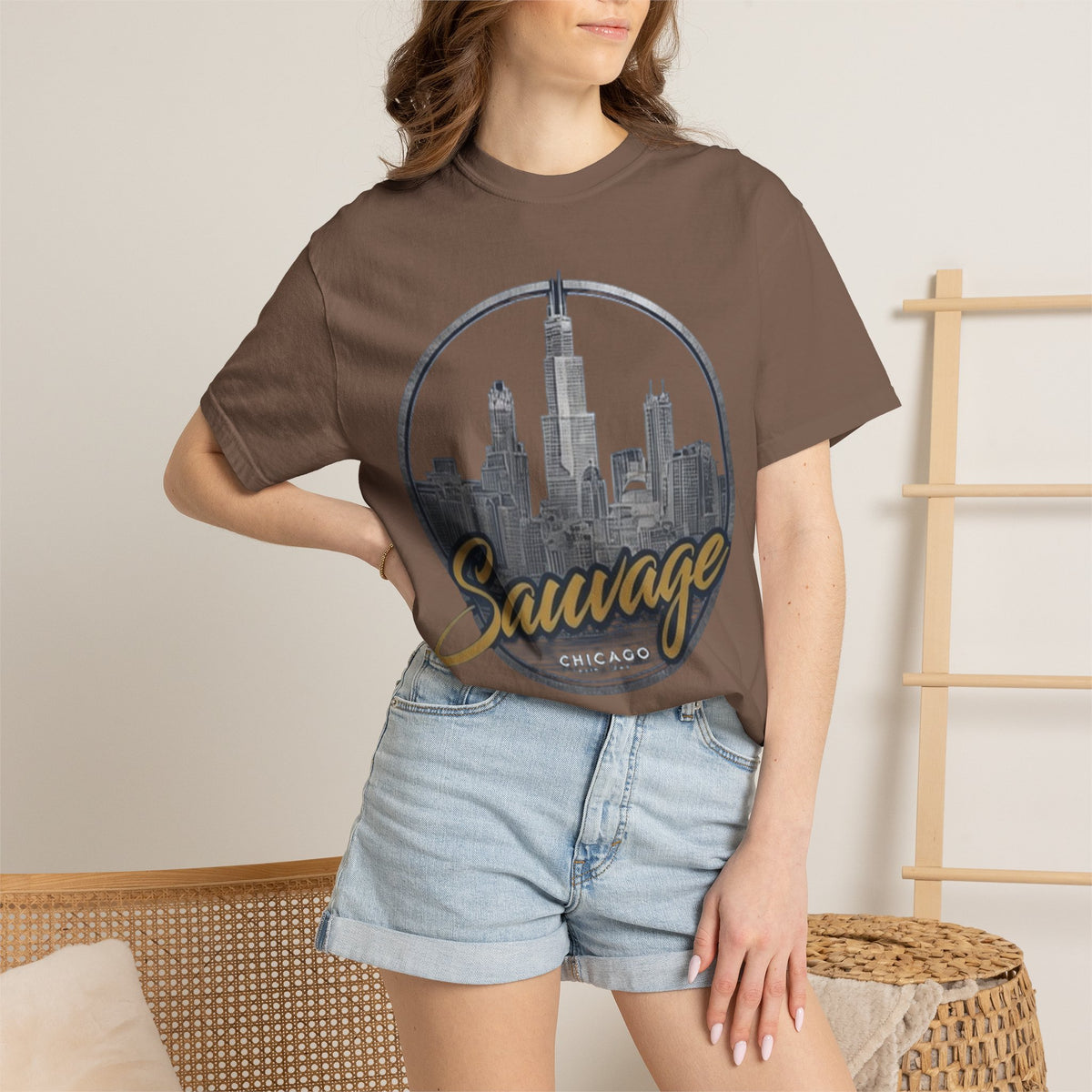 Chicago Skyline T-Shirt — "Sauvage" Graphic Tee Gold