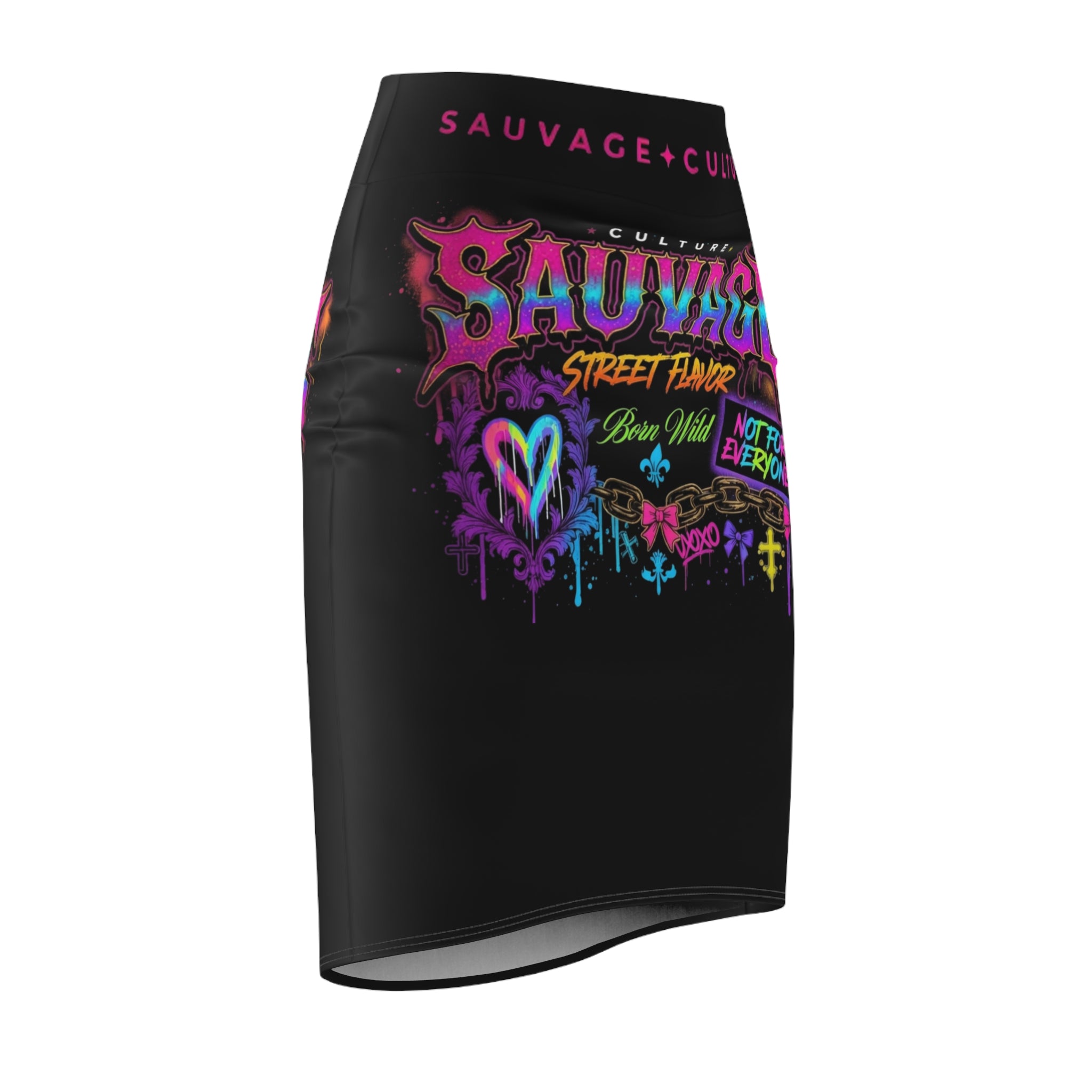 Sauvage Graffiti Pencil Skirt — 'Sauvage Street Flavor' White