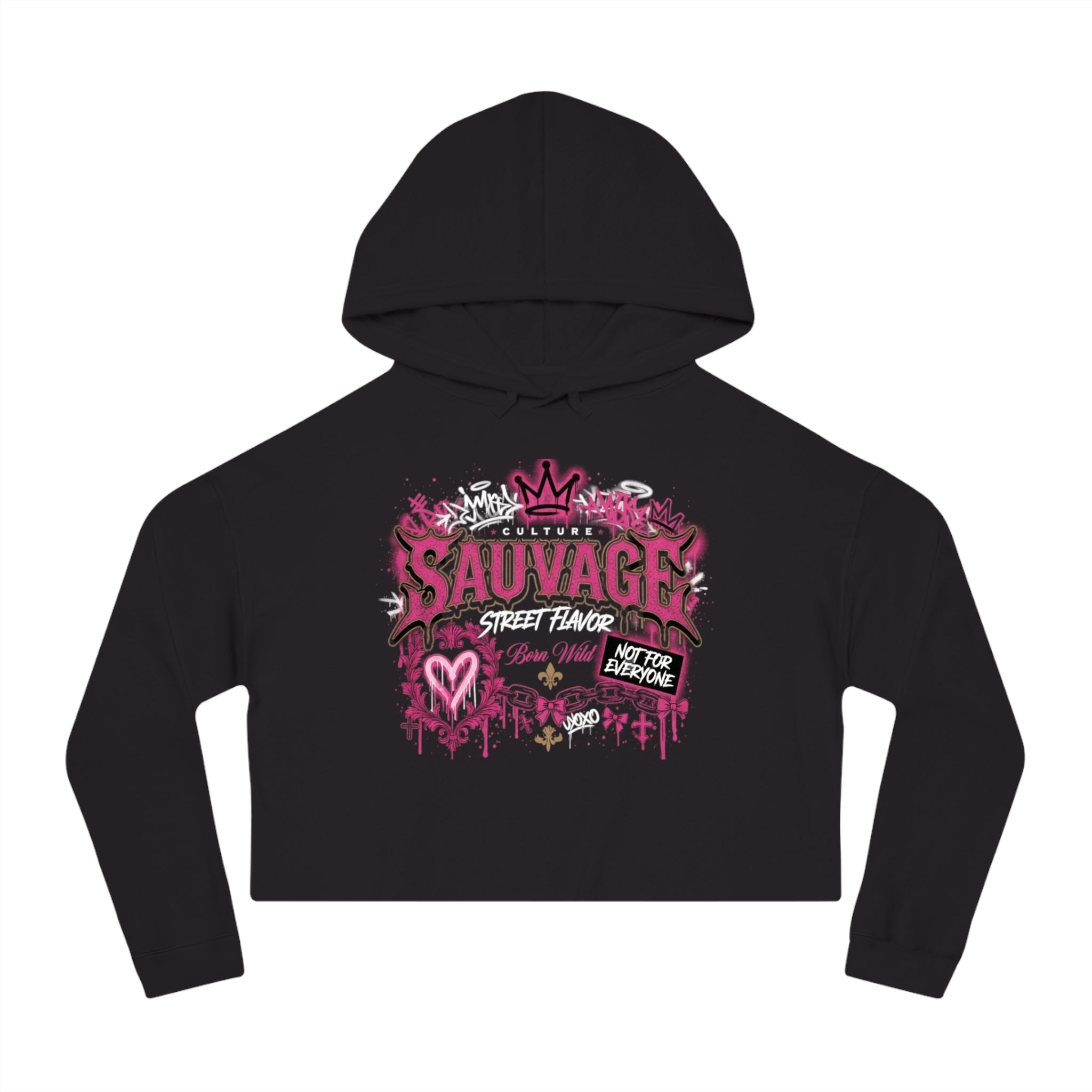 Sauvage Cropped Hoodie — Pink Floral Graphic Women's Sweatshirt