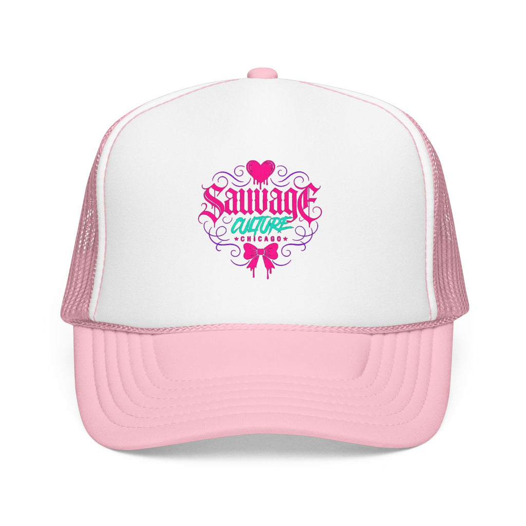 Pink Trucker Hat — 'Savage Auntie' Floral Graphic Foam Cap