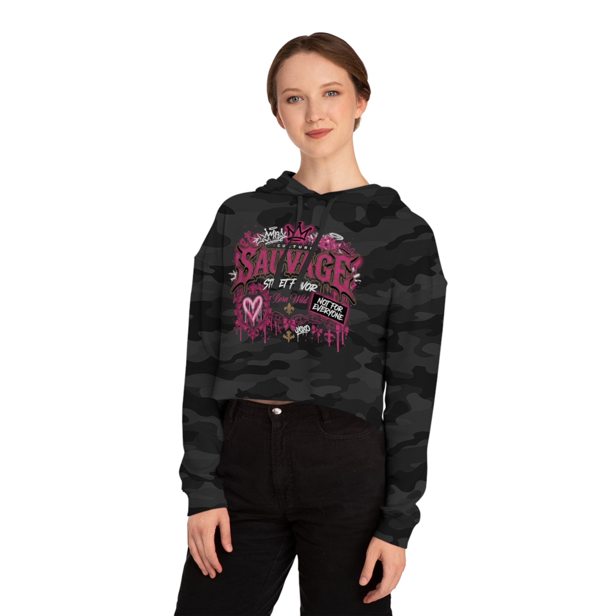 Sauvage Cropped Hoodie — Pink Floral Graphic Women's Sweatshirt