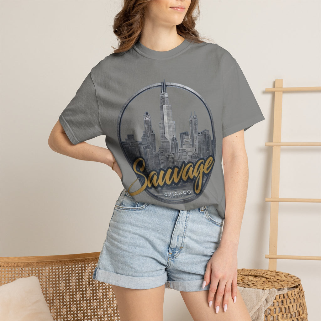 Chicago Skyline T-Shirt — "Sauvage" Graphic Tee Gold