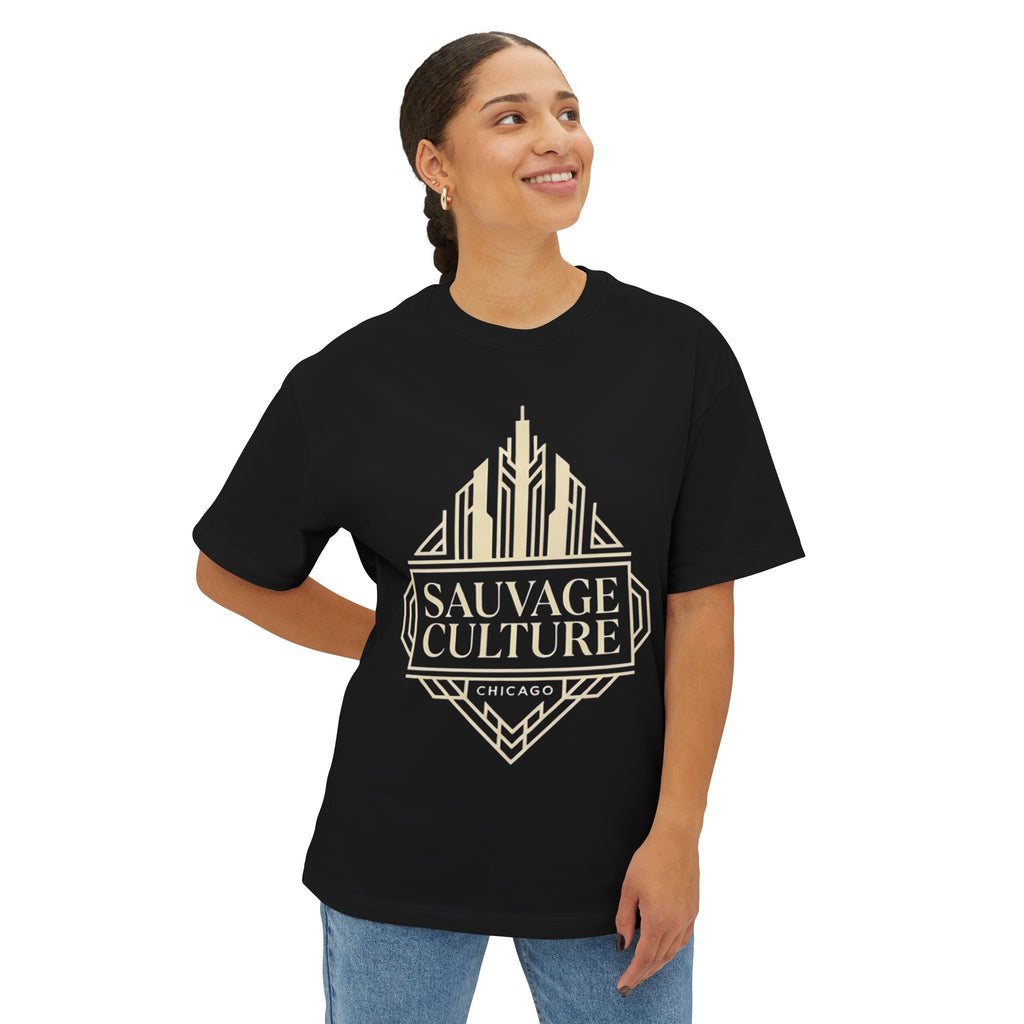 Sauvage Culture Chicago Tee — Art Deco Logo Boxy T‑Shirt
