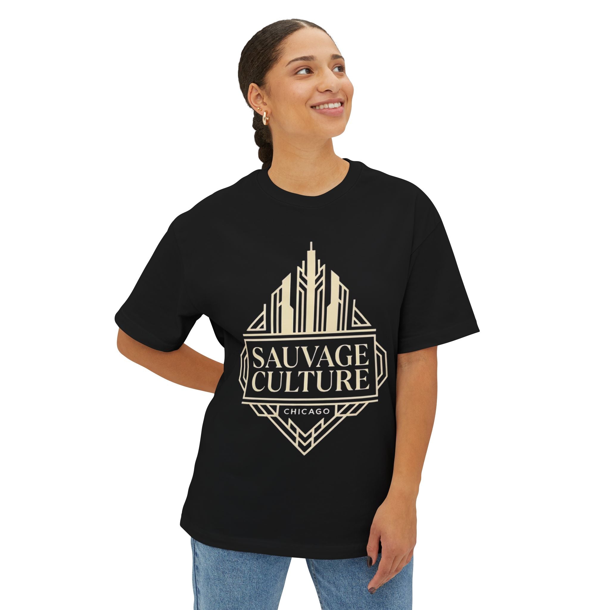 Sauvage Culture Chicago Tee — Art Deco Logo Boxy T‑Shirt
