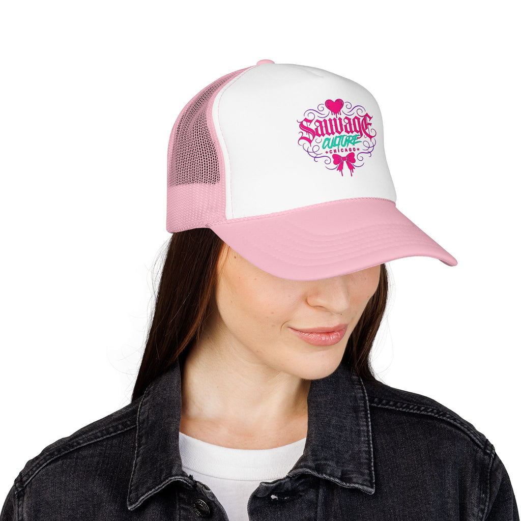 Pink Trucker Hat — 'Savage Auntie' Floral Graphic Foam Cap