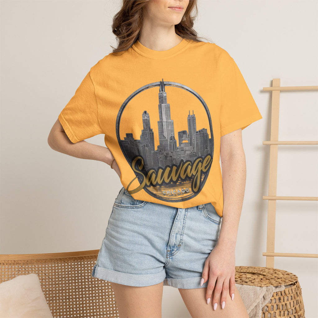 Chicago Skyline T-Shirt — "Sauvage" Graphic Tee Gold