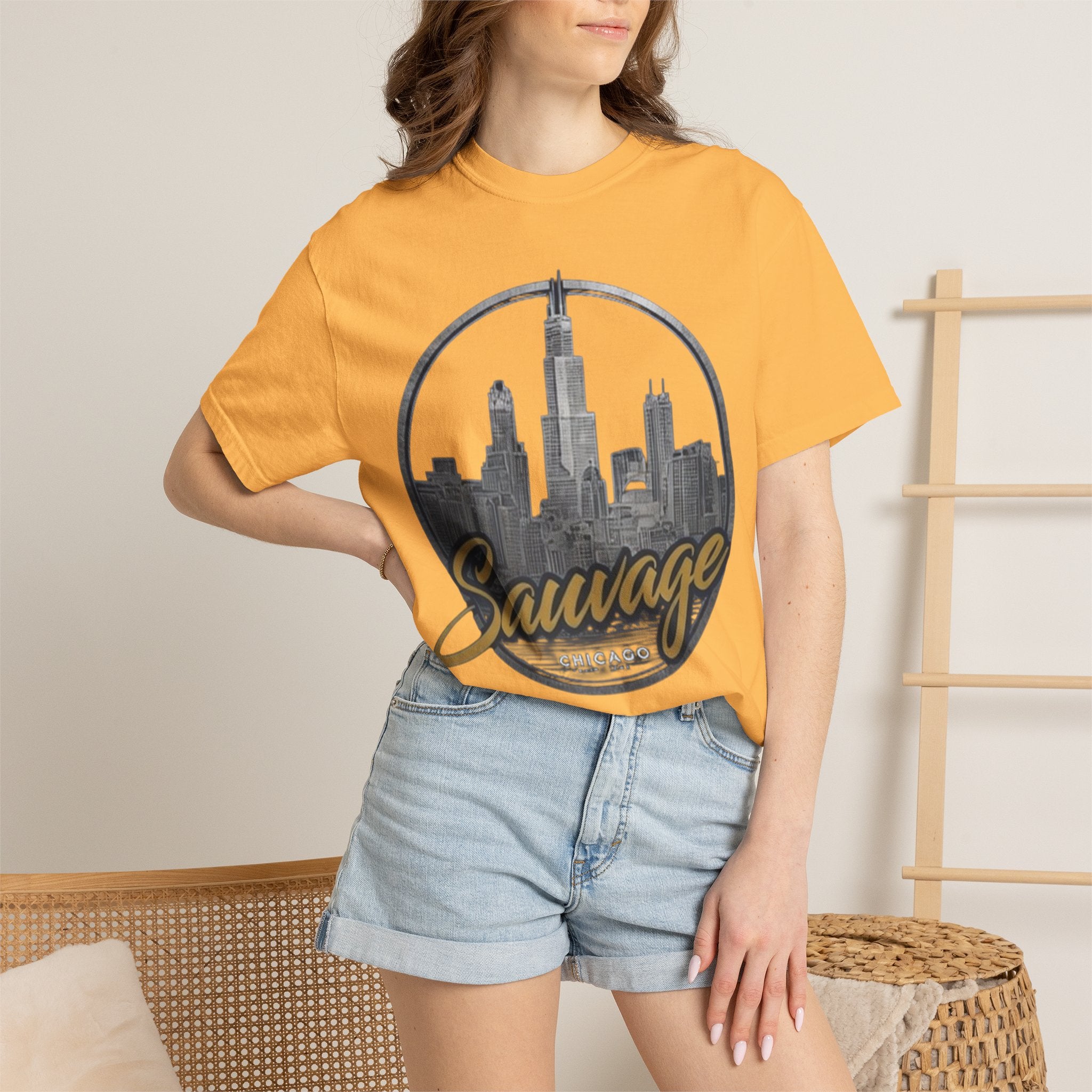 Chicago Skyline T-Shirt — "Sauvage" Graphic Tee Gold