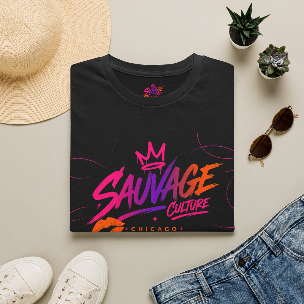 Sauvage Culture T-Shirt — Retro Neon Graphic Tee (Chicago)