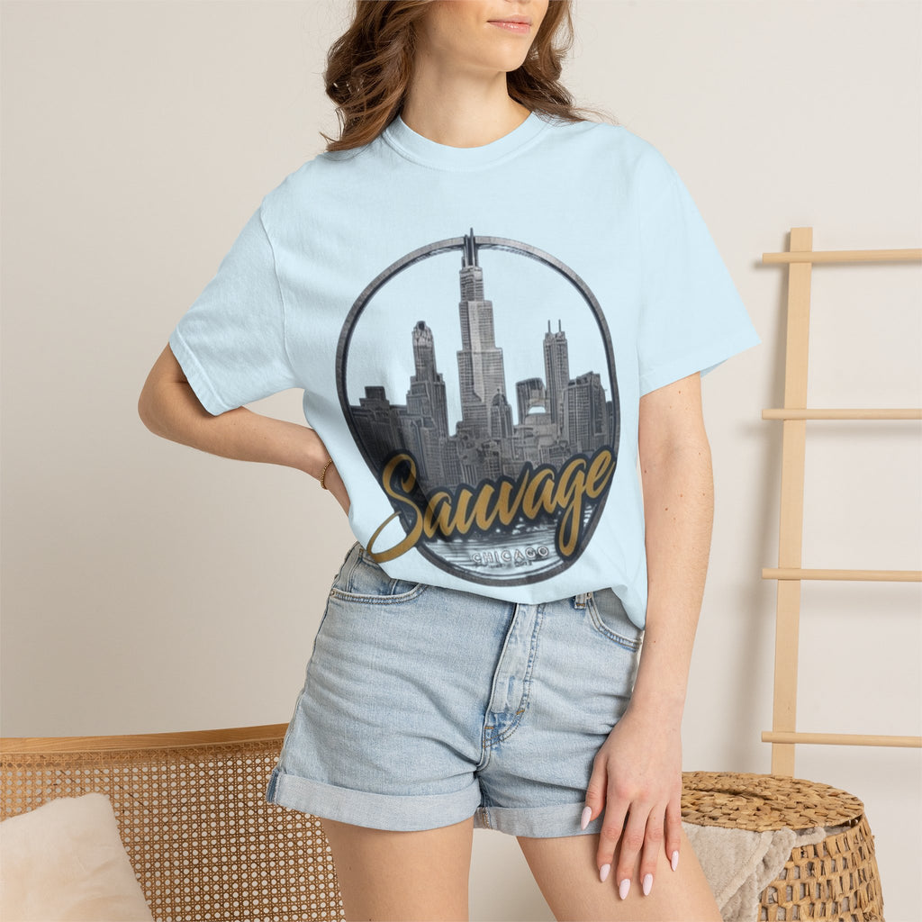 Chicago Skyline T-Shirt — "Sauvage" Graphic Tee Gold