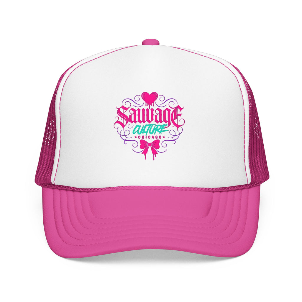 Pink Trucker Hat — 'Savage Auntie' Floral Graphic Foam Cap